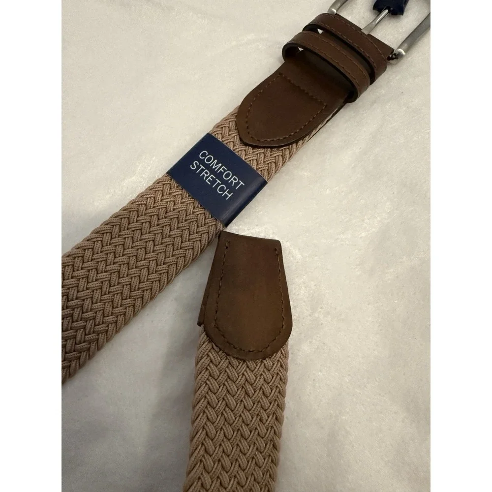 Saddlebred Belt Mens Large SIZE: 38-40  Trim Woven‎ Braided Classic Khaki NWT